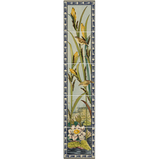 Birds & Rushes 5-tile set on Country White , 152 x 152 x 7 per tile
