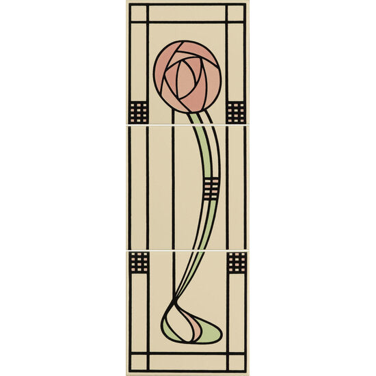 Glasgow Rose LH 3-tile set on Country White 152 x 152
