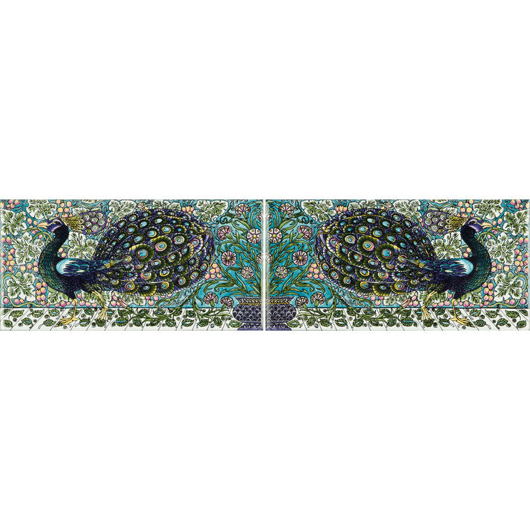 Peacock Border 2-tile set on Brilliant White , 152 x 76 x 7 per tile