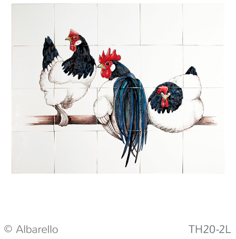 Drie Lakenvelder Kippen op stok 520 x 560 x 8