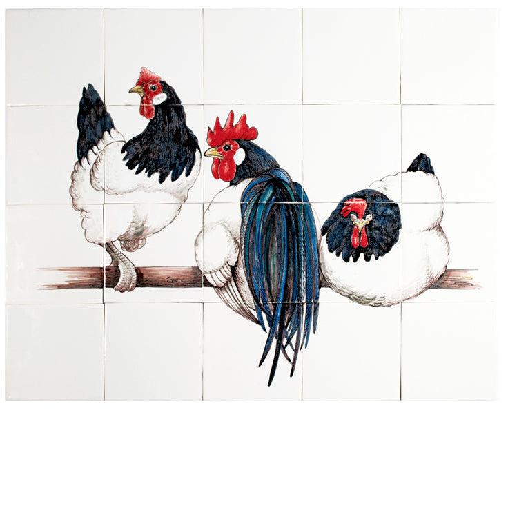 Drie Lakenvelder Kippen op stok 520 x 560 x 8