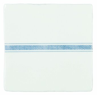 Linen Border Blue on Papyrus, 130 x 130 x 10