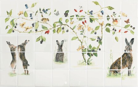Family of Hares 40 Tile Panel , 127 x 127 x 10 per tile