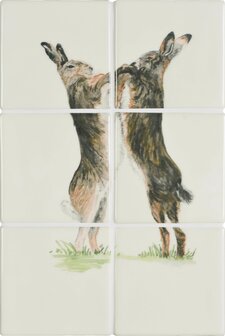 Boxing Hares 6 Tile Panel , 127 x 127 x 10 per tile