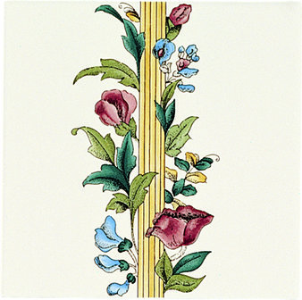 Poppy &amp; Wheatsheaf Border tile (no wheat) on Country White, 152 x 152 x 7