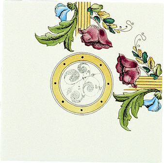 Poppy &amp; Wheatsheaf Corner tile on Country White, 152 x 152 x 7