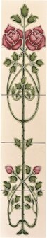 Rose and Bud Raised Line 5-tile Set on Country White , 152 x 152 x 7 per tile