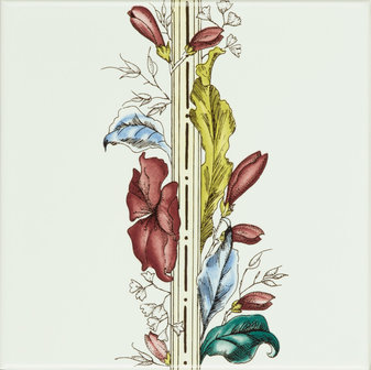 Plant &amp; Urn Border tile (flower LHS) on Brilliant White, 152 x 152 x 7