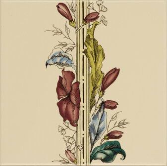 Plant &amp; Urn Border tile (flower LHS) on Country White, 152 x 152 x 7
