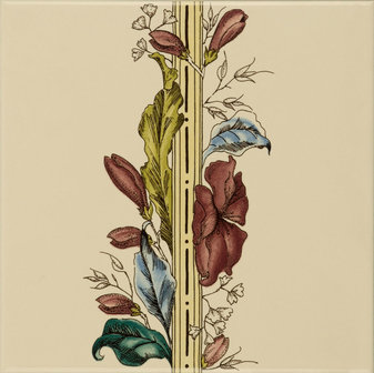 Plant &amp; Urn Border tile (flower RHS) on Country White, 152 x 152 x 7