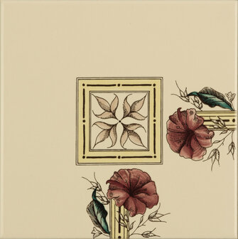 Plant &amp; Urn Corner tile on Country White, 152 x 152 x 7