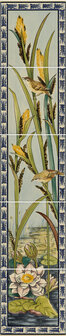 Birds &amp; Rushes 5-tile set on Colonial White , 152 x 152 x 7 per tile