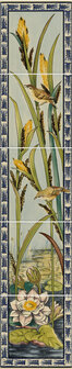 Birds &amp; Rushes 5-tile set on Country White , 152 x 152 x 7 per tile