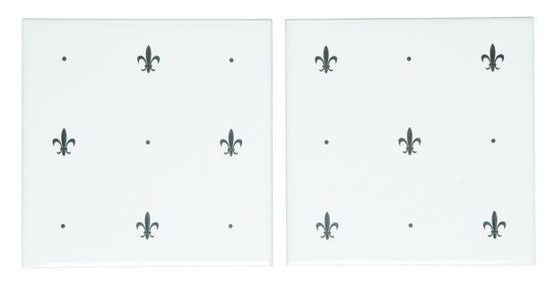 Fleur De Lis Platinum on Brilliant White (2 tile set), 152 x 152 x 7 per tile