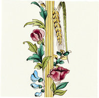 Poppy & Wheatsheaf Border tile (with wheat) on Country White, 152 x 152 x 7