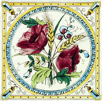 Poppy & Wheatsheaf Single tile on Country White, 152 x 152 x 7