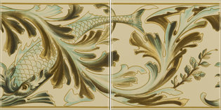 Fish Frieze 2-tile set on Country White , 152 x 152 x 7 per tile