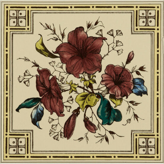 Plant & Urn Single tile on Country White, 152 x 152 x 7