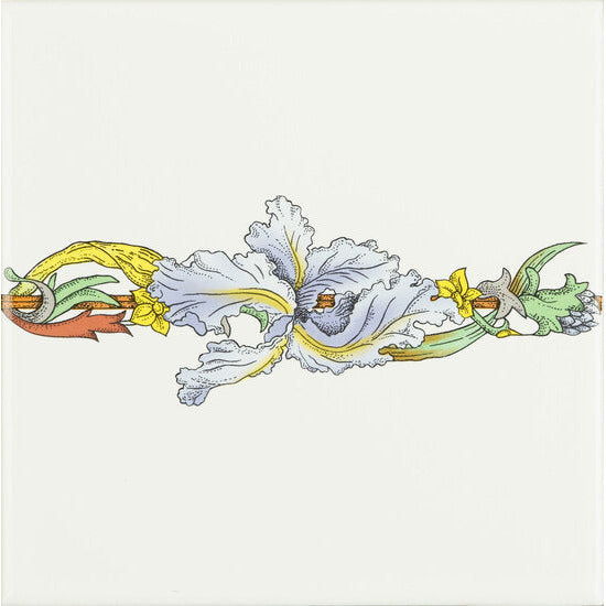Blue Iris Border tile (full size) on Brilliant White, 152 x 152 x 7