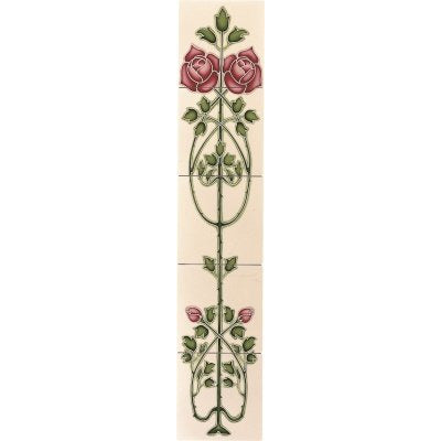 Rose and Bud Raised Line 5-tile Set on Country White , 152 x 152 x 7 per tile