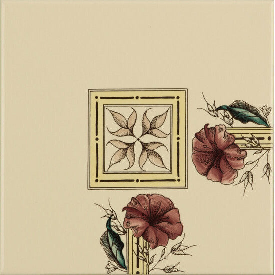 Plant & Urn Corner tile on Country White, 152 x 152 x 7