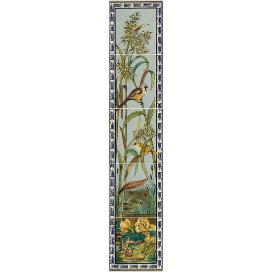 Birds & Butterfly 5-tile set on Country White , 152 x 152 x 7 per tile
