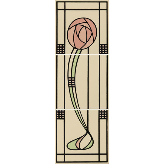Glasgow Rose RH 3-tile set on Country White 152 x 152