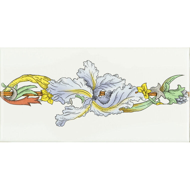 Blue Iris Border tile (half size) on Brilliant White, 152 x 76 x 7
