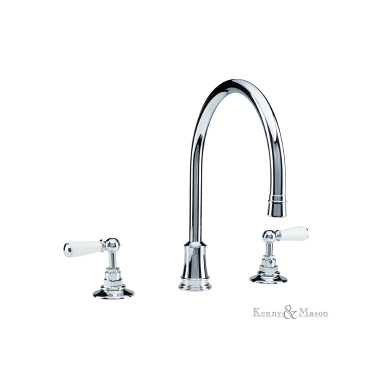 Kitchen Range 3 - Hole Kitchen Mixer French Spout - White Levers