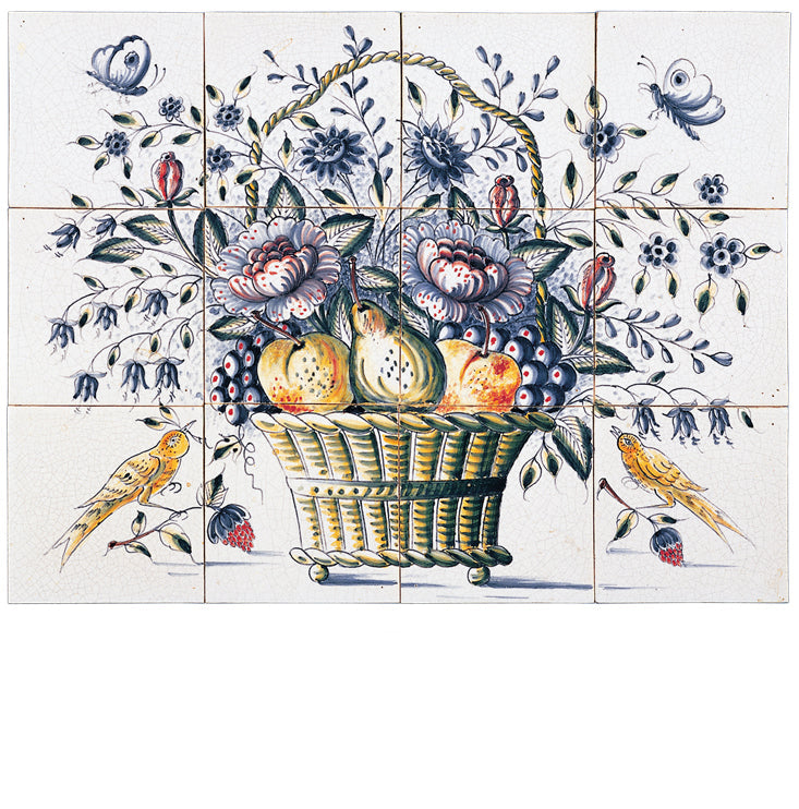 Bloemenmand met vruchten en vogels 390 x 520 x 8