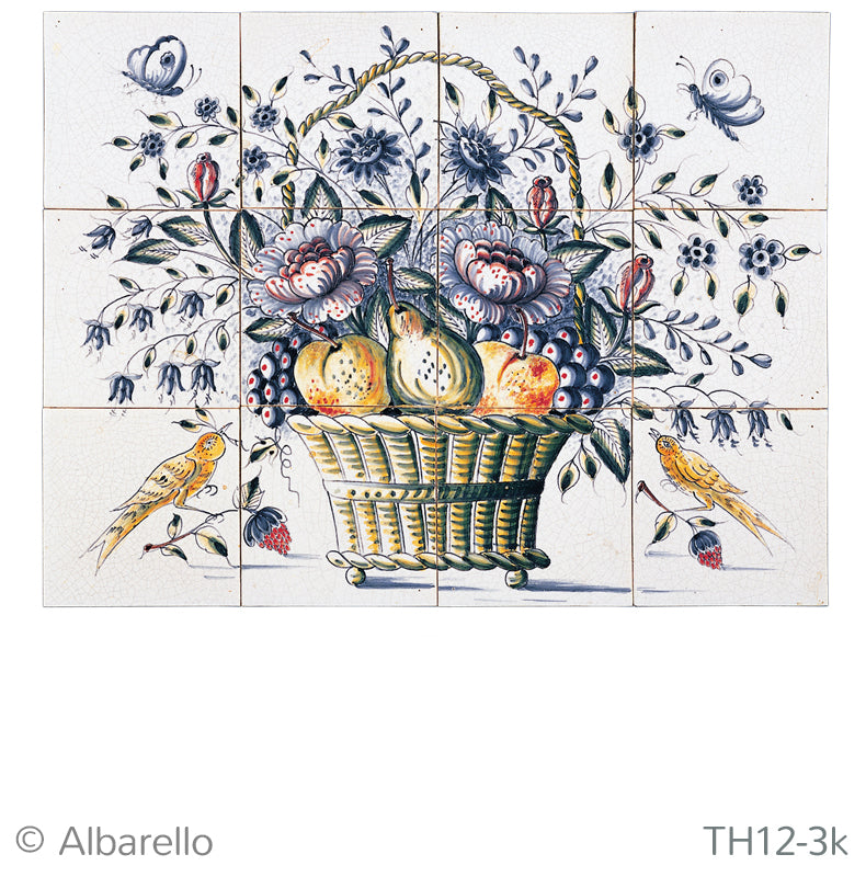 Bloemenmand met vruchten en vogels 390 x 520 x 8