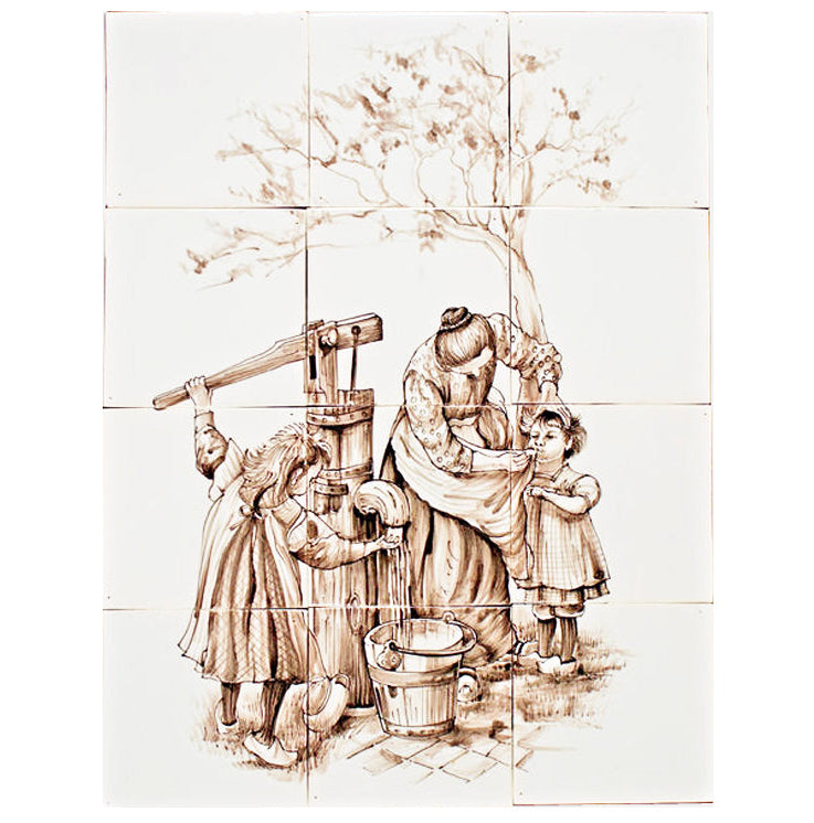 Moeder en kinderen bij waterpomp naar Cornelis Jetses 520 x 390 x 8