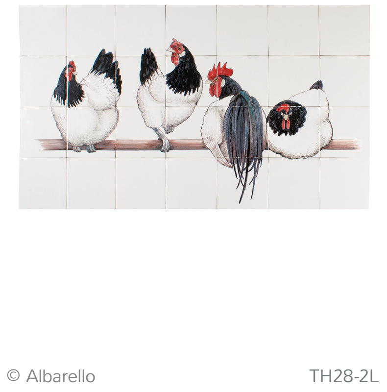 Vier Lakenvelder Kippen op stok 520 x 910 x 8