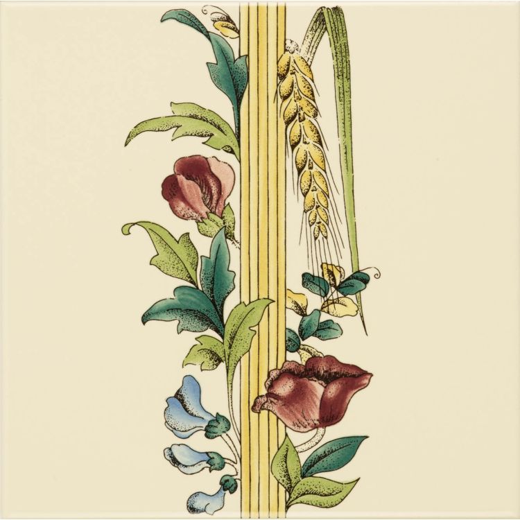 Poppy & Wheatsheaf Border tile (with wheat) 152 x 152