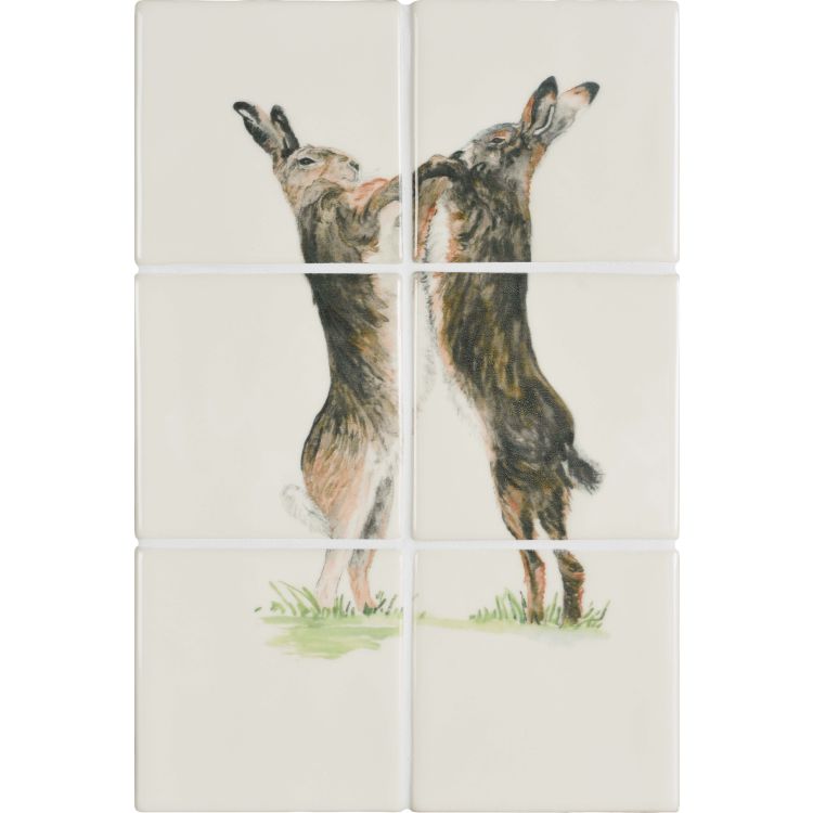 Boxing Hares 6 Tile Panel 369 x 246 x 10
