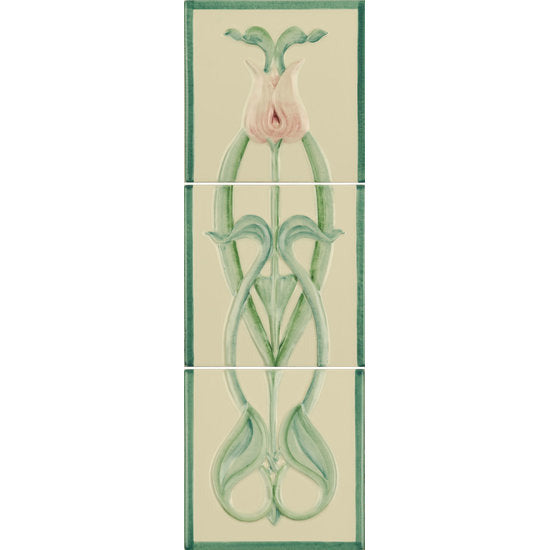 Angelina Pink Tulip 3-Tile Set on Country White , 152 x 152 x 7 per tile