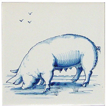Varken 2 Blauw (Dieren rond de boerderij) 130 x 130