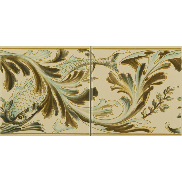 Fish Frieze 2-tile set on Country White , 152 x 152 x 7 per tile