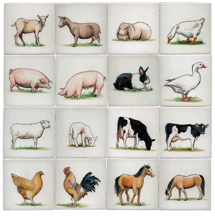 Dieren rond de boerderij 130 x 130 x 8 set (16 stuks)