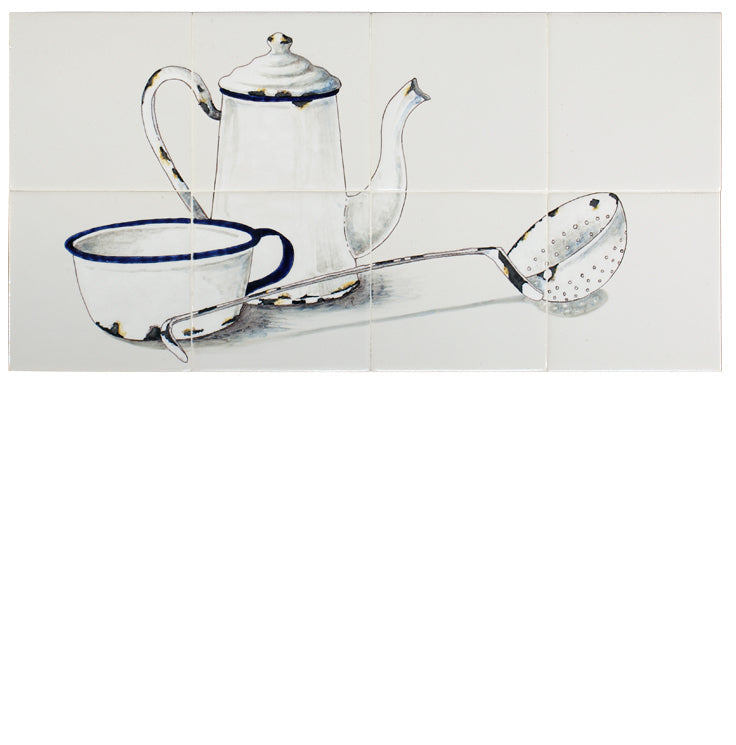 Stilleven met emailgoed 260 x 520 x 8