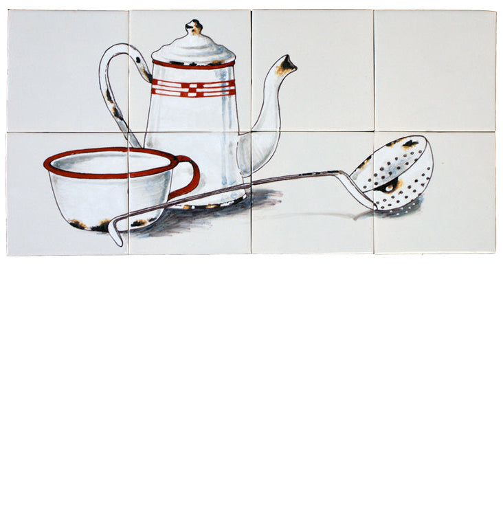 Stilleven met emailgoed rood 260 x 520 x 8