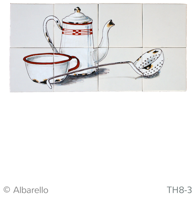 Stilleven met emailgoed rood 260 x 520 x 8